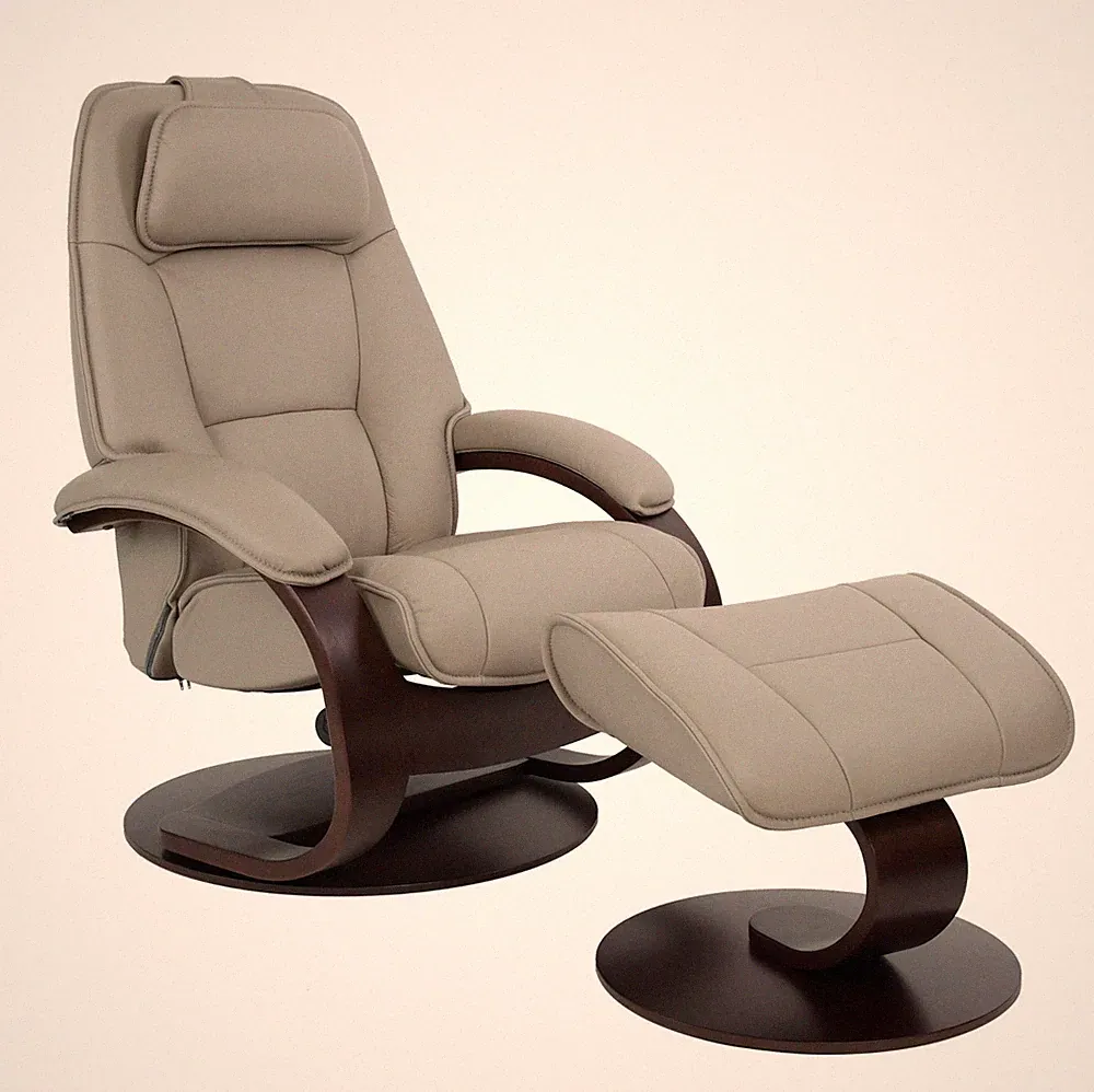 Fjords Admiral Small Recliner Chair and Ottoman AL 578 Cement Leather Lounger
