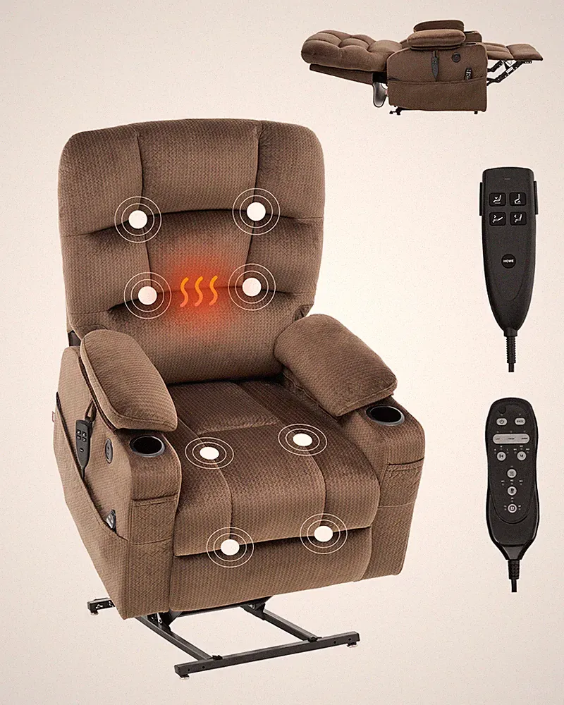 Power Lift Recliner Chair for Elderly Heat and Massage Electric Recliner Large