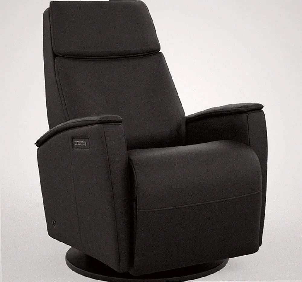 Small Fjords Crown Swing Relaxer 3 Motor Power Recliner Chair in Black Leather