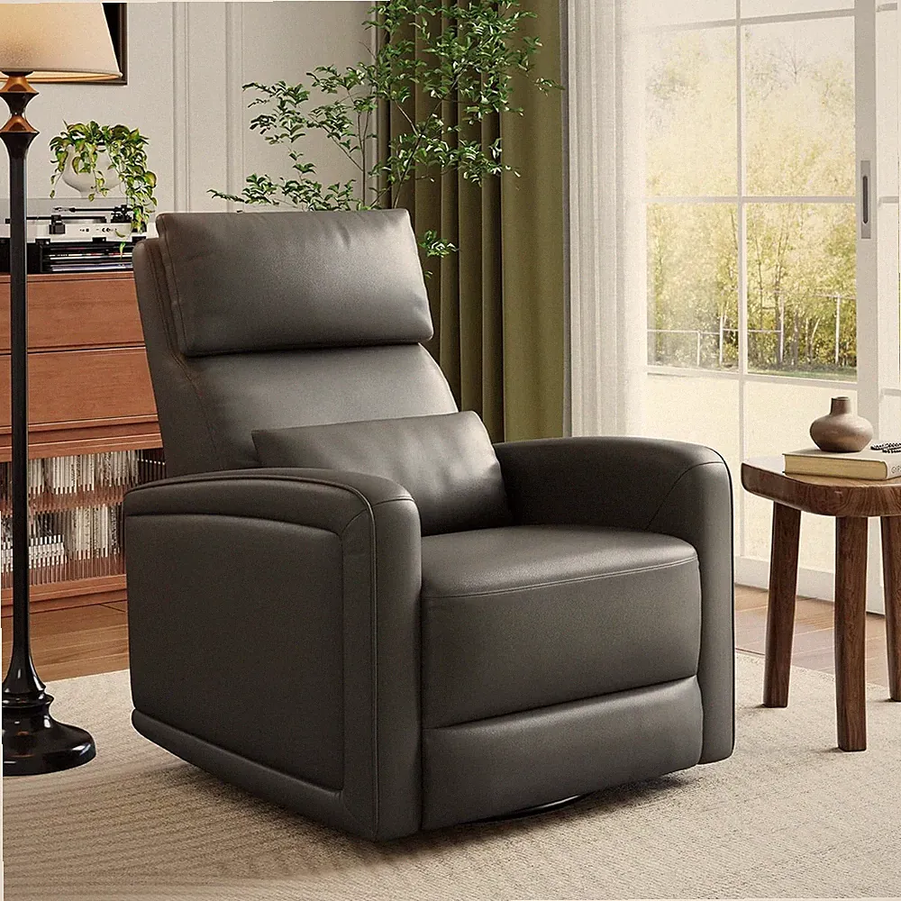 Swivel Rocking Recliner with Footrest, Faux Leather Glider Chair for Living Room
