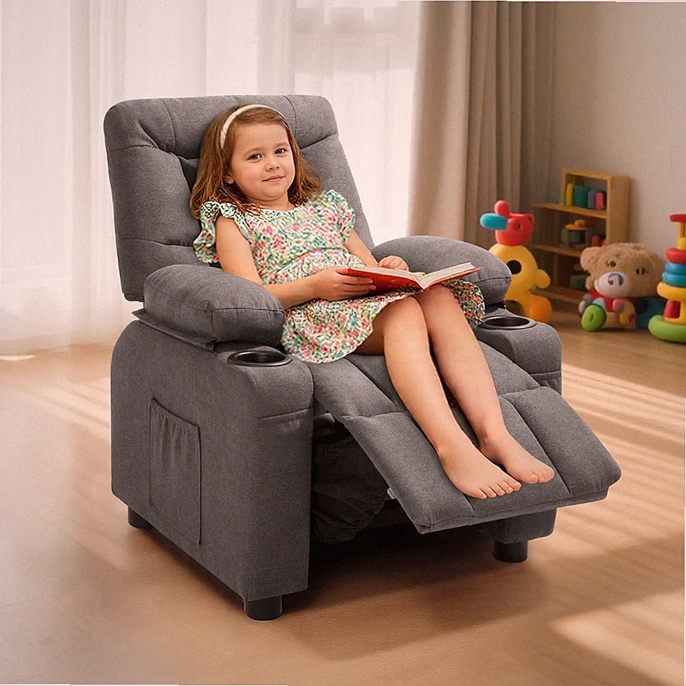 Uimoso Kids Reclining Chair Toddler Recliner with Cup Holders & Pockets (Grey)
